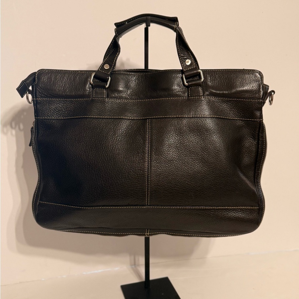 Levenger Dark Brown Leather Duffel Weekender Travel Carry On Fits 16” Laptop